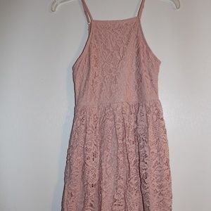 Lulu's Pink Crochet Midi Dress Spaghetti Strap